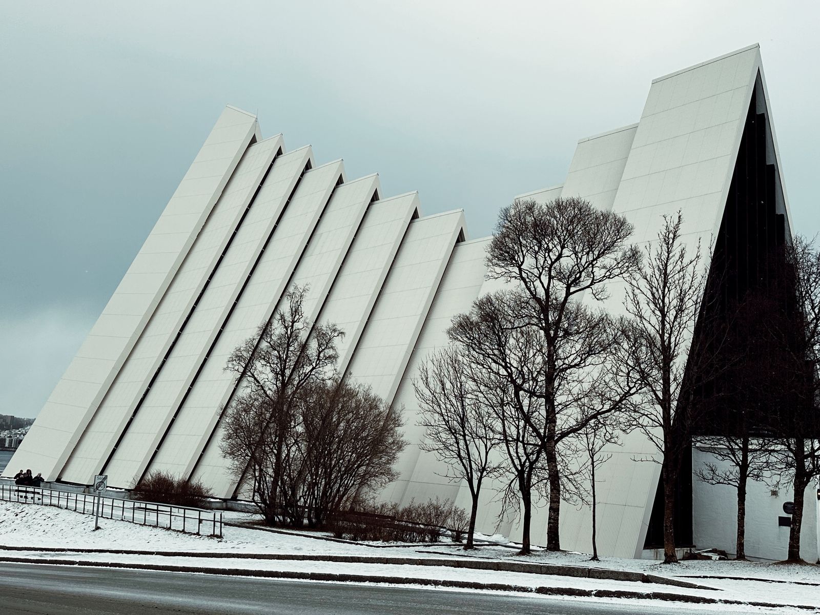 The white Arctic Cathedral in Tromsø in winter