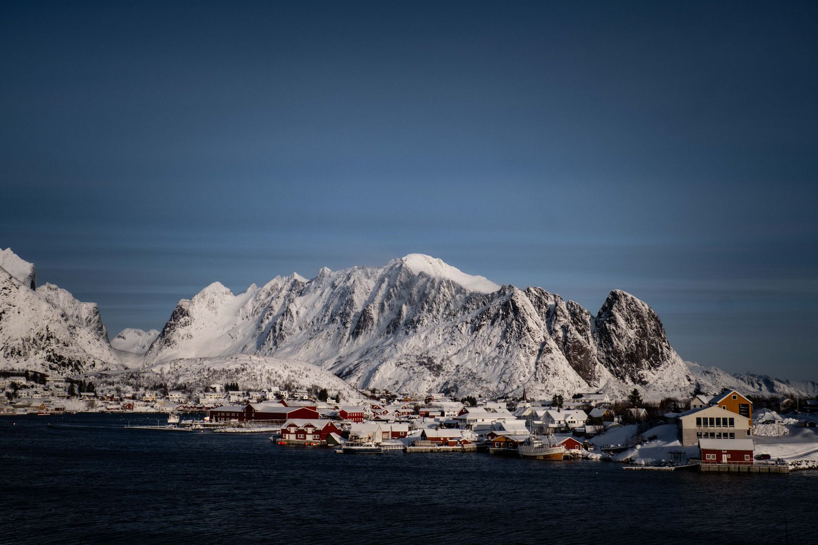The mountains of Lofoten in the blue hour of winter