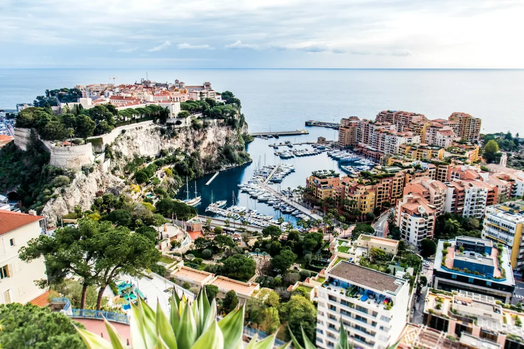 a view of the harbor of Monaco during daytime, took from a high point of the city