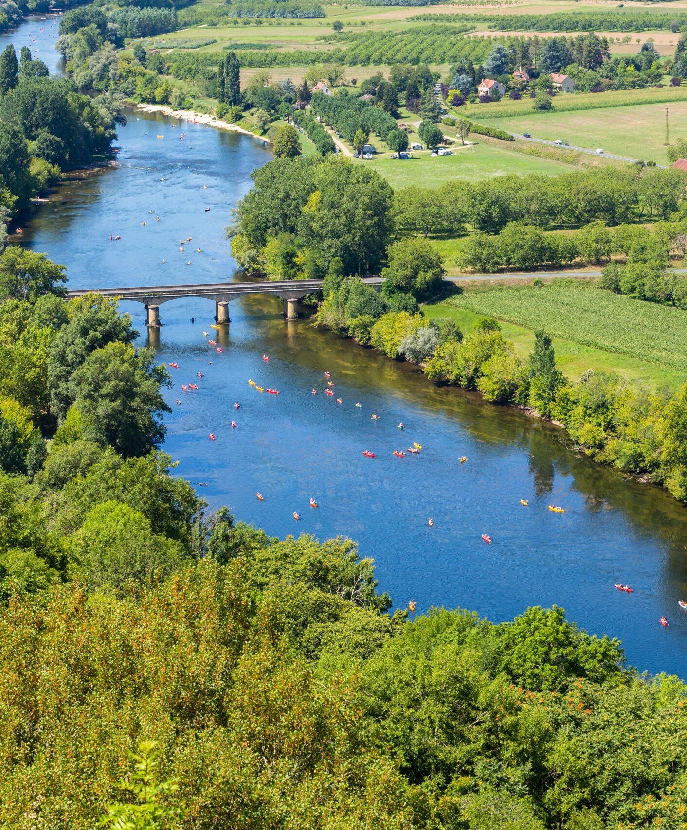 view over river of the Dordogne valley from Domme, Aquitaine, France