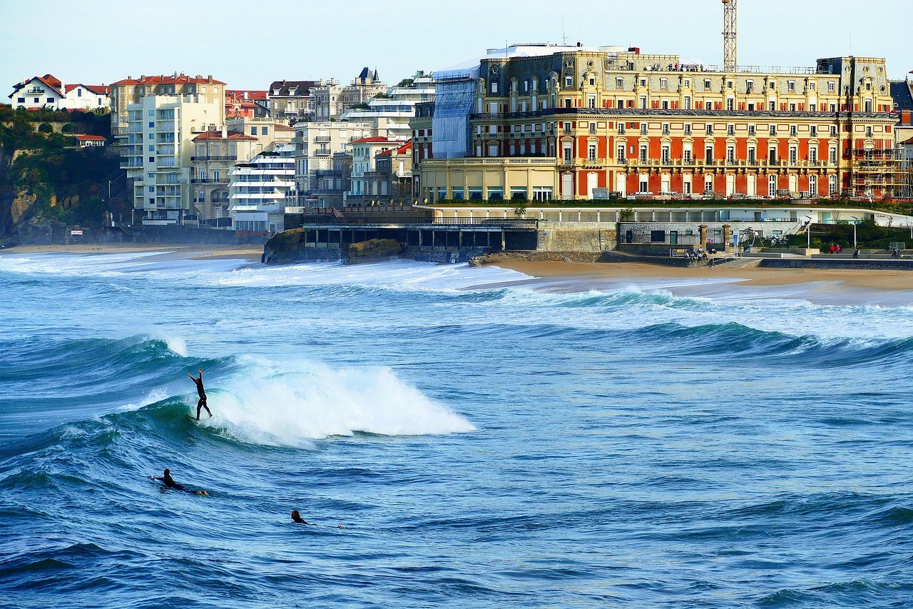 Surfers on the beach at Biarritz